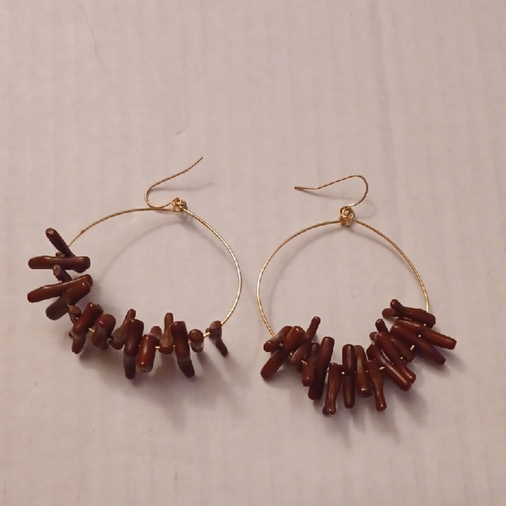 4/$30 Elegant Brown Beaded Hoop Earrings With Hooks